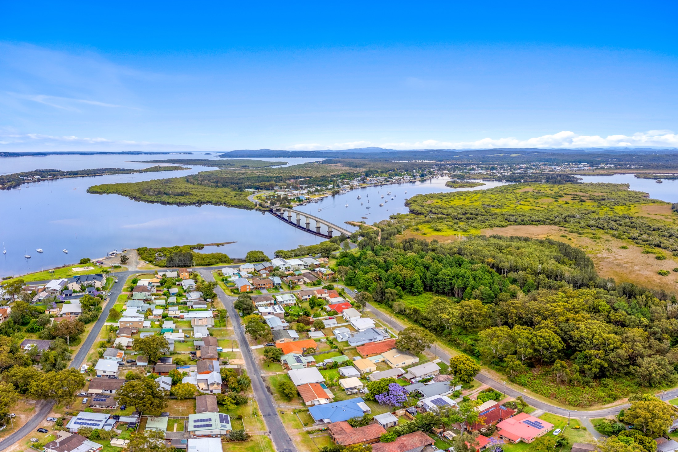 Aerial of the Myall River and the bridge